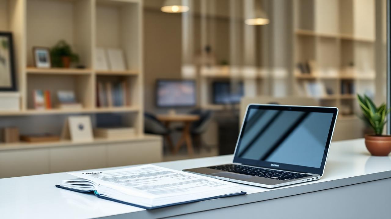 Business counter with a laptop and incorporation documents